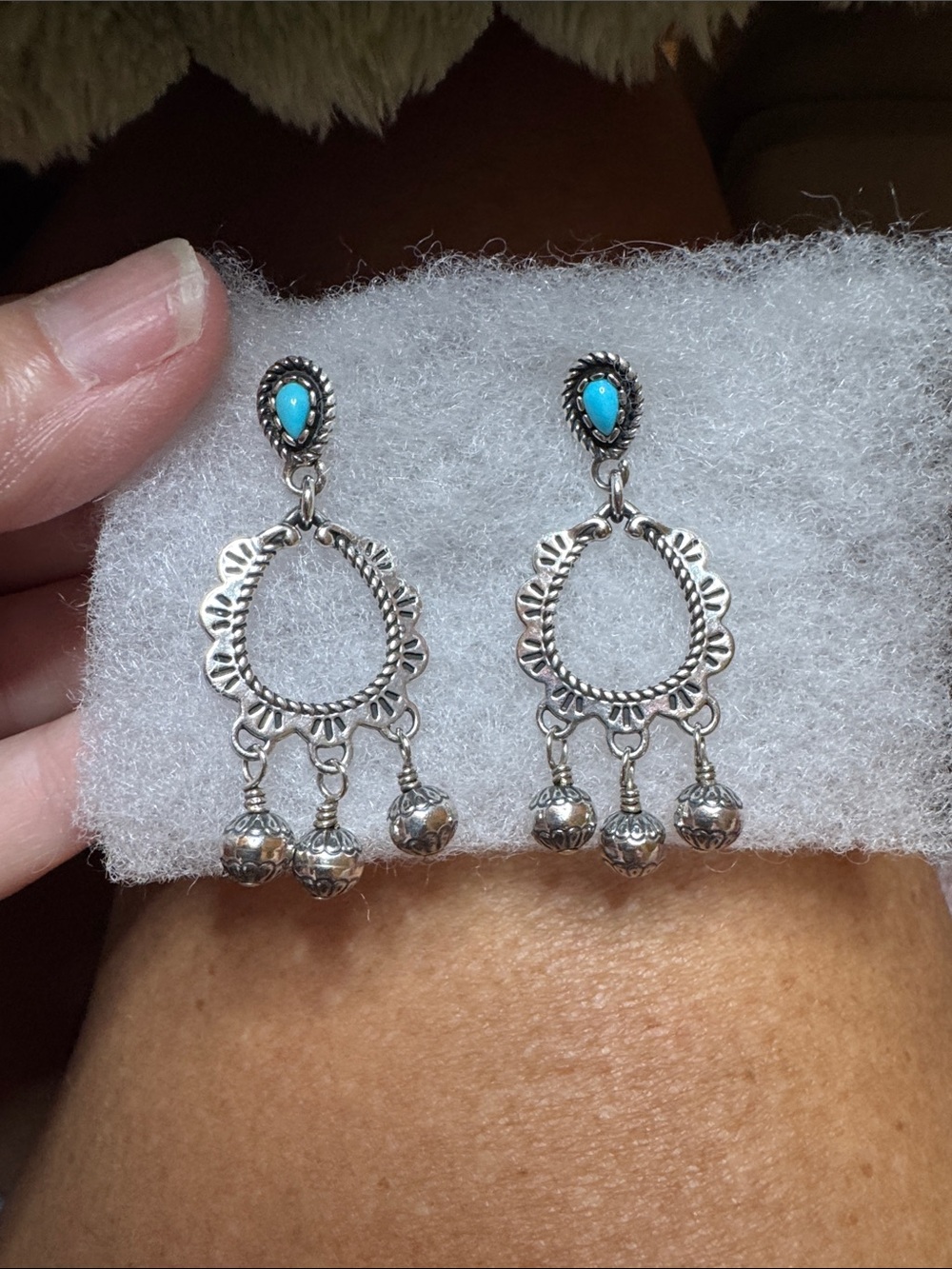 American West Silver-Tone Hoop Earrings with Turquoise Teardrops